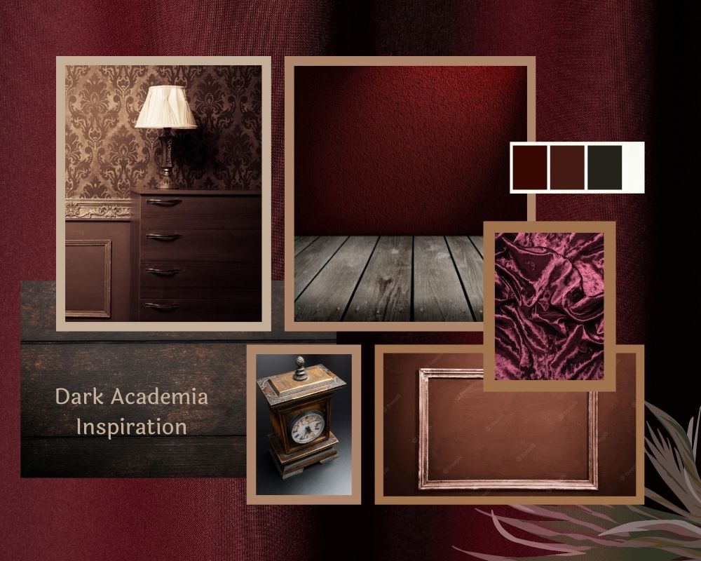 Burgundy dark academia color mood board by Homilo