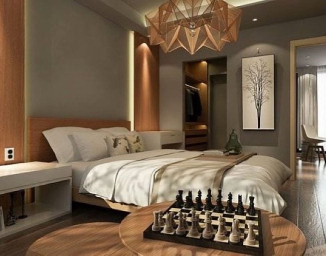 Contemporary bedroom seating with chess board