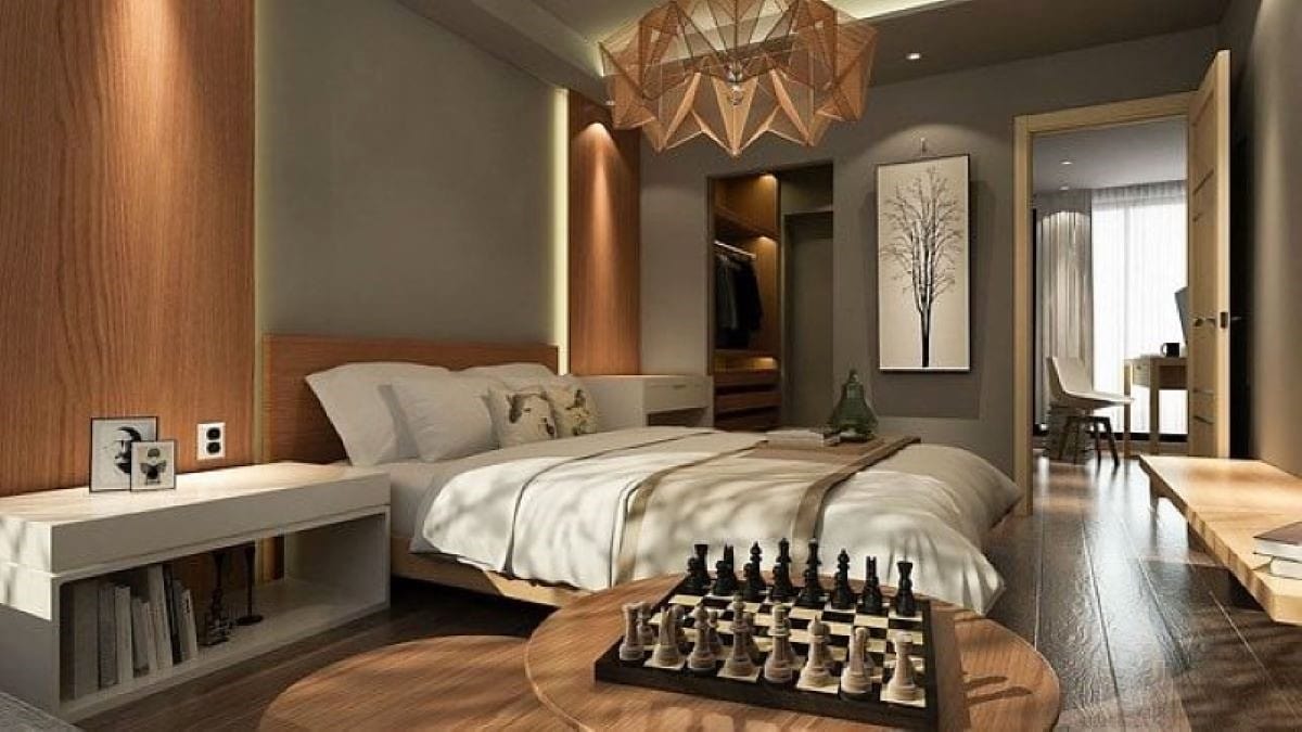 Contemporary bedroom seating with chess board