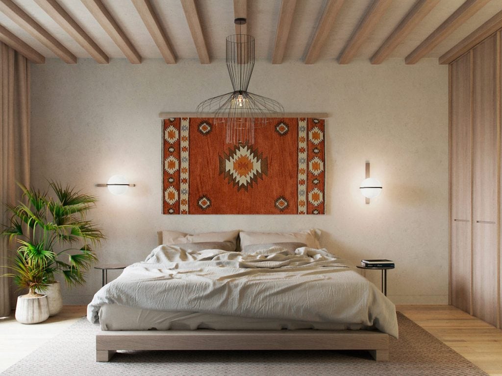 Boho bedroom ideas with a rug