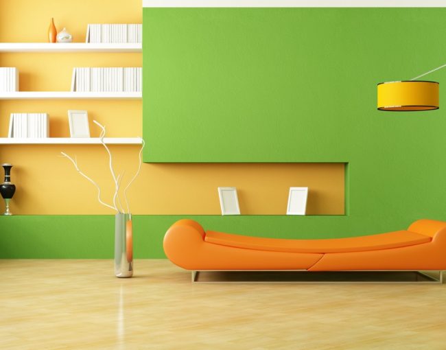 Orange and green accent wall