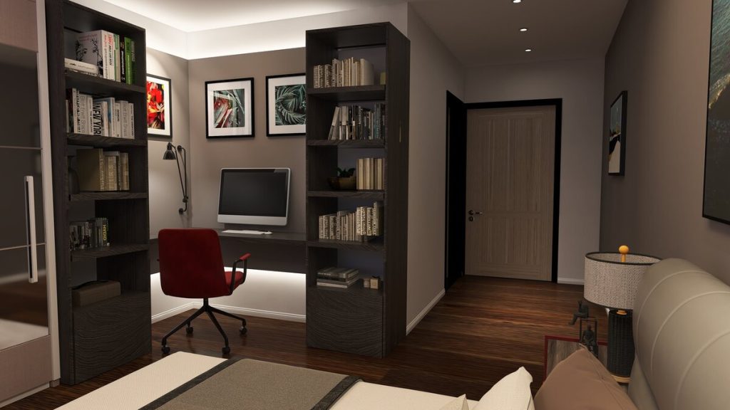 Small bedroom office ideas mockup by Homilo