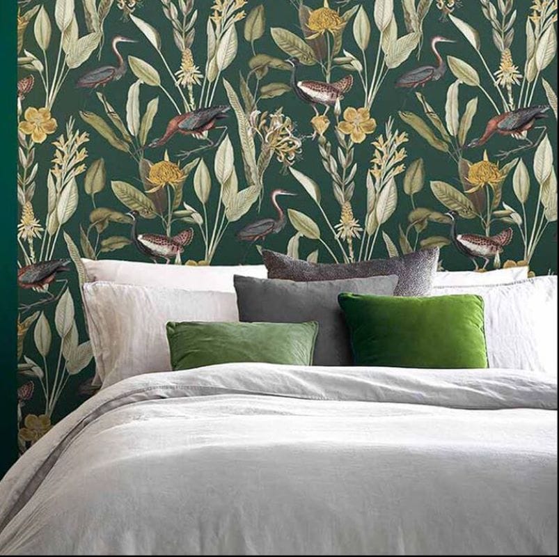 Dark green bedroom pattern wallpaper