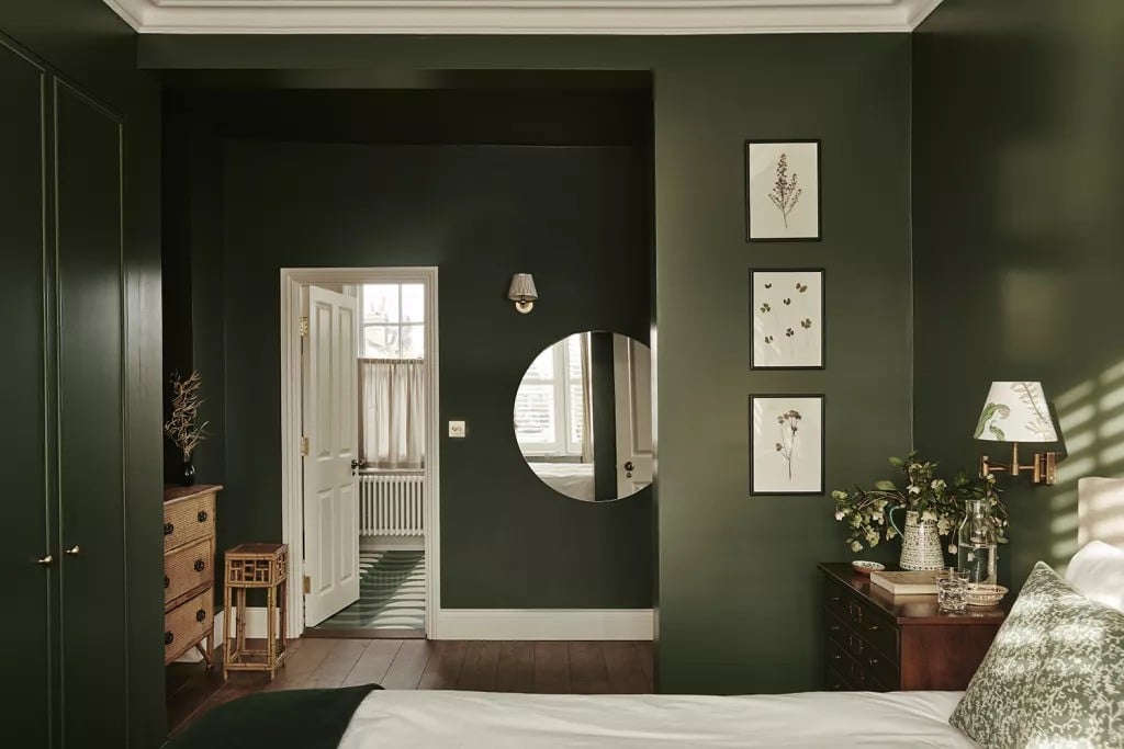 Modern dark green bedroom
