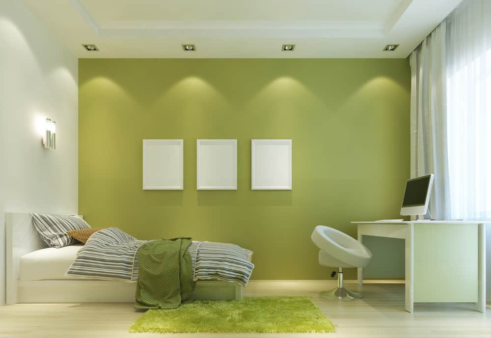 Modern green bedroom ideas with accent wall