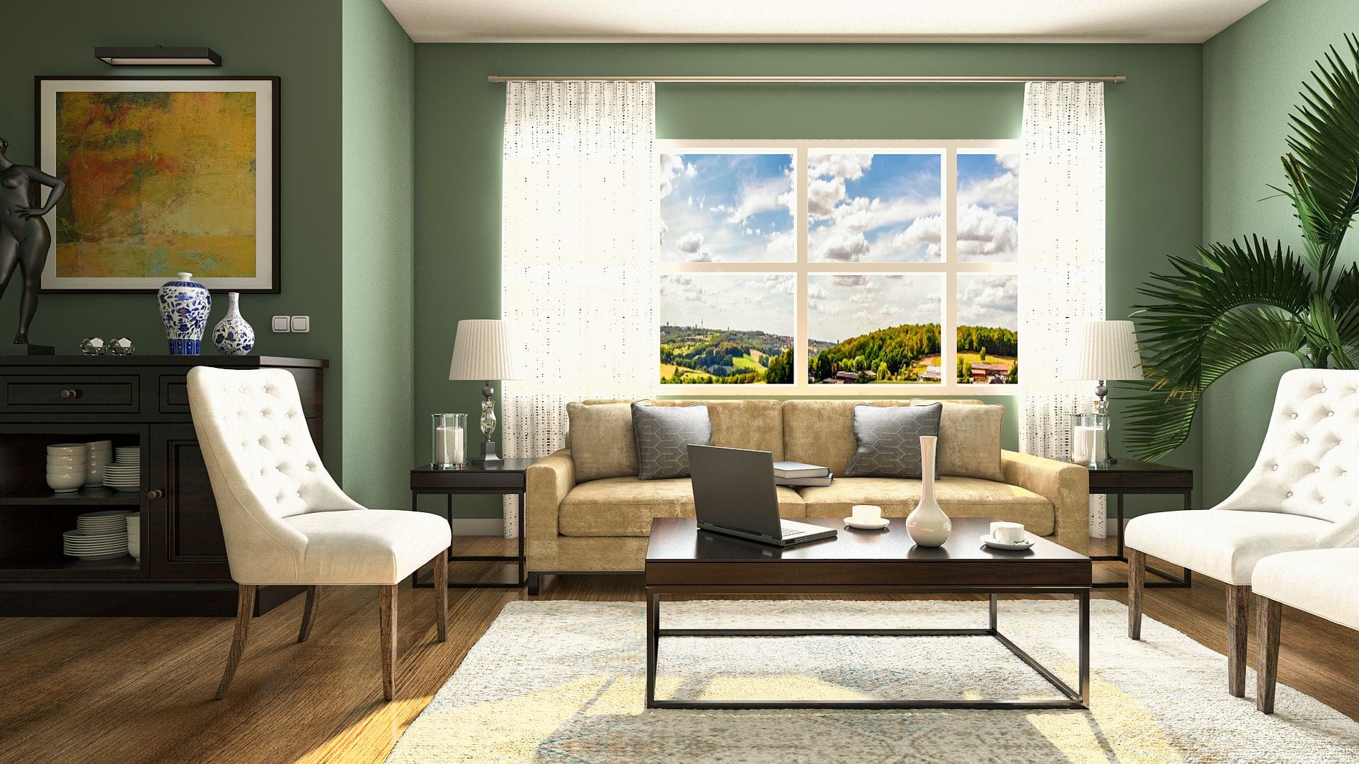 Contemporary Transitional Green Living Room