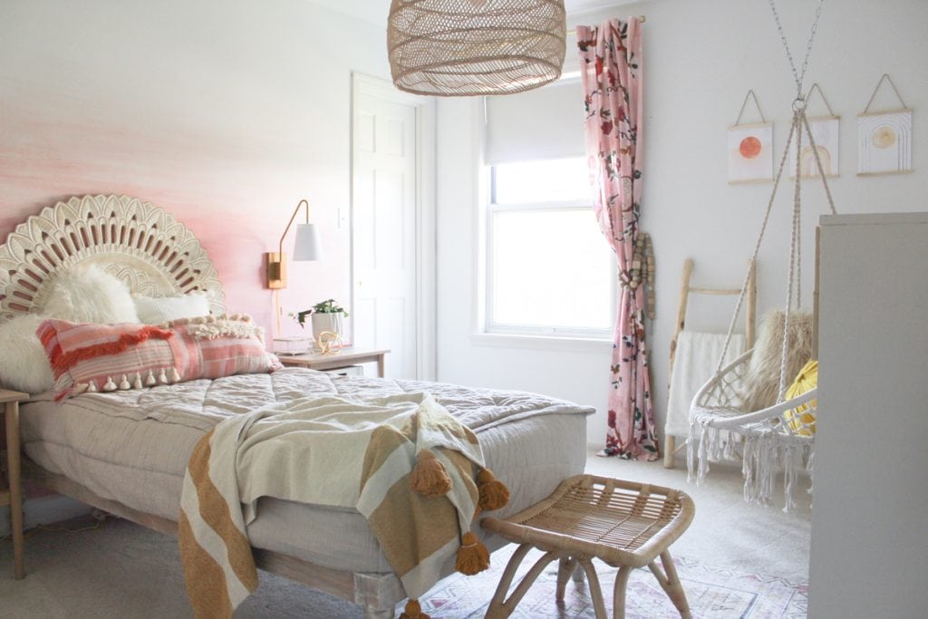 Ombre boho wall paint ideas for girls room,