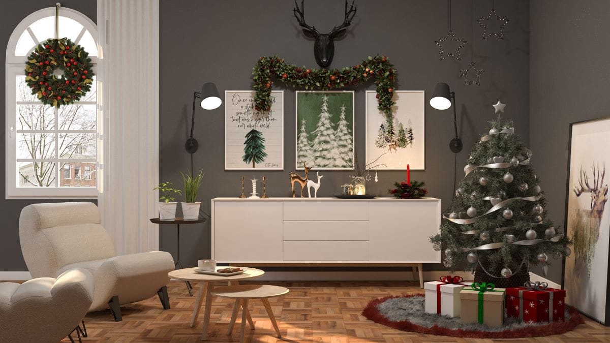 Simple Christmas decoration with temporary festive wall art, ideas by Homilo
