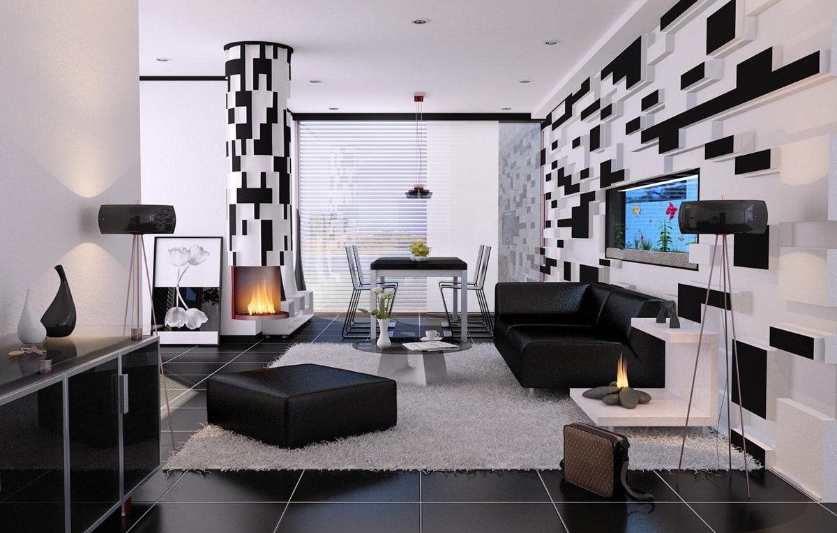 Black and white living room interior design