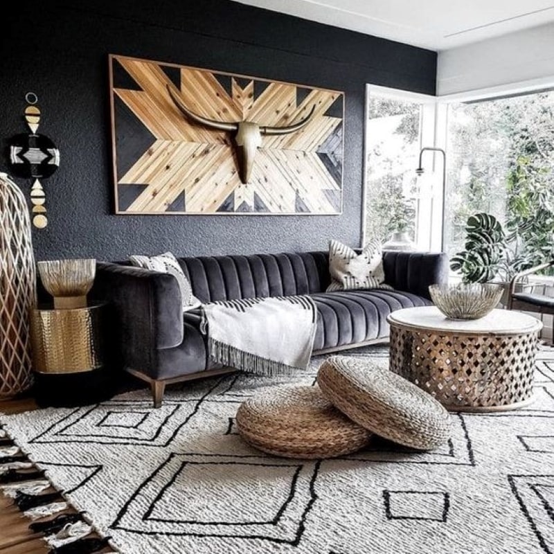 Boho minimalist living room accent wall