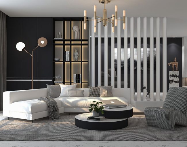Luxurious black & white living room