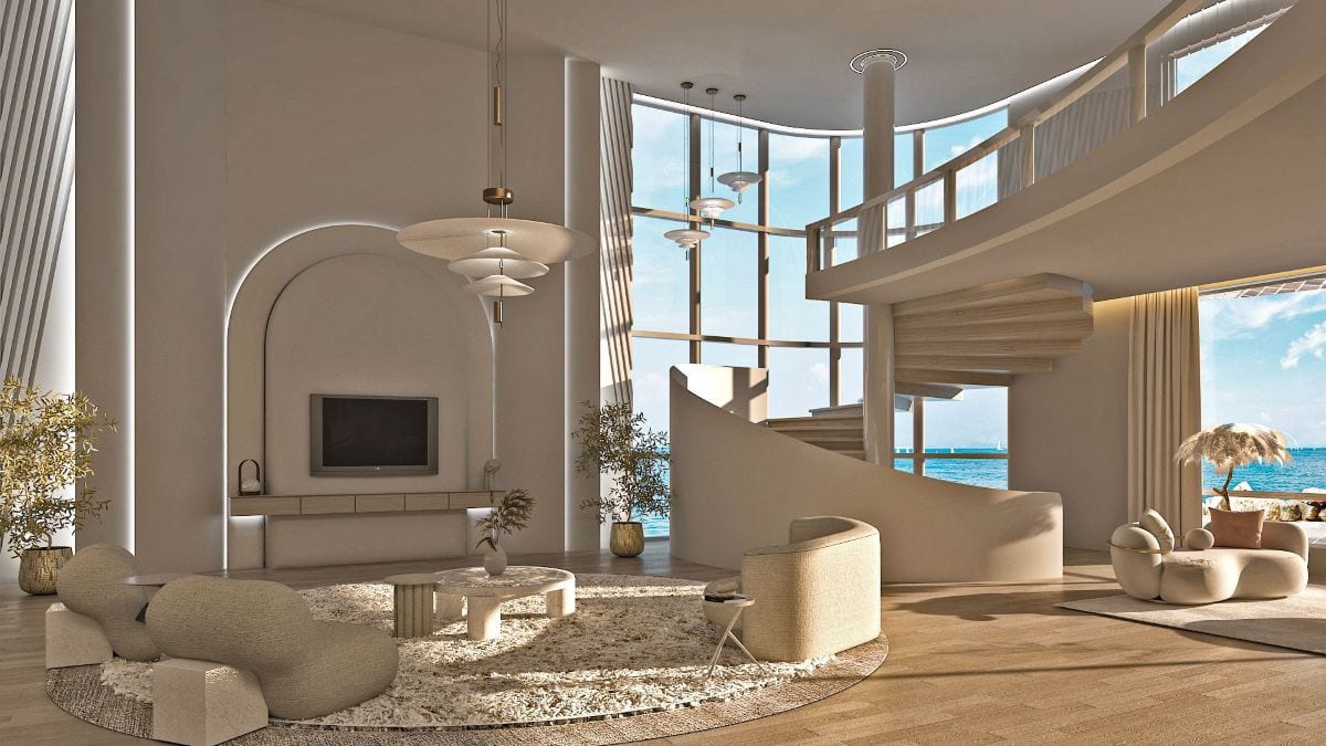 Luxury all white living room ideas by Homilo