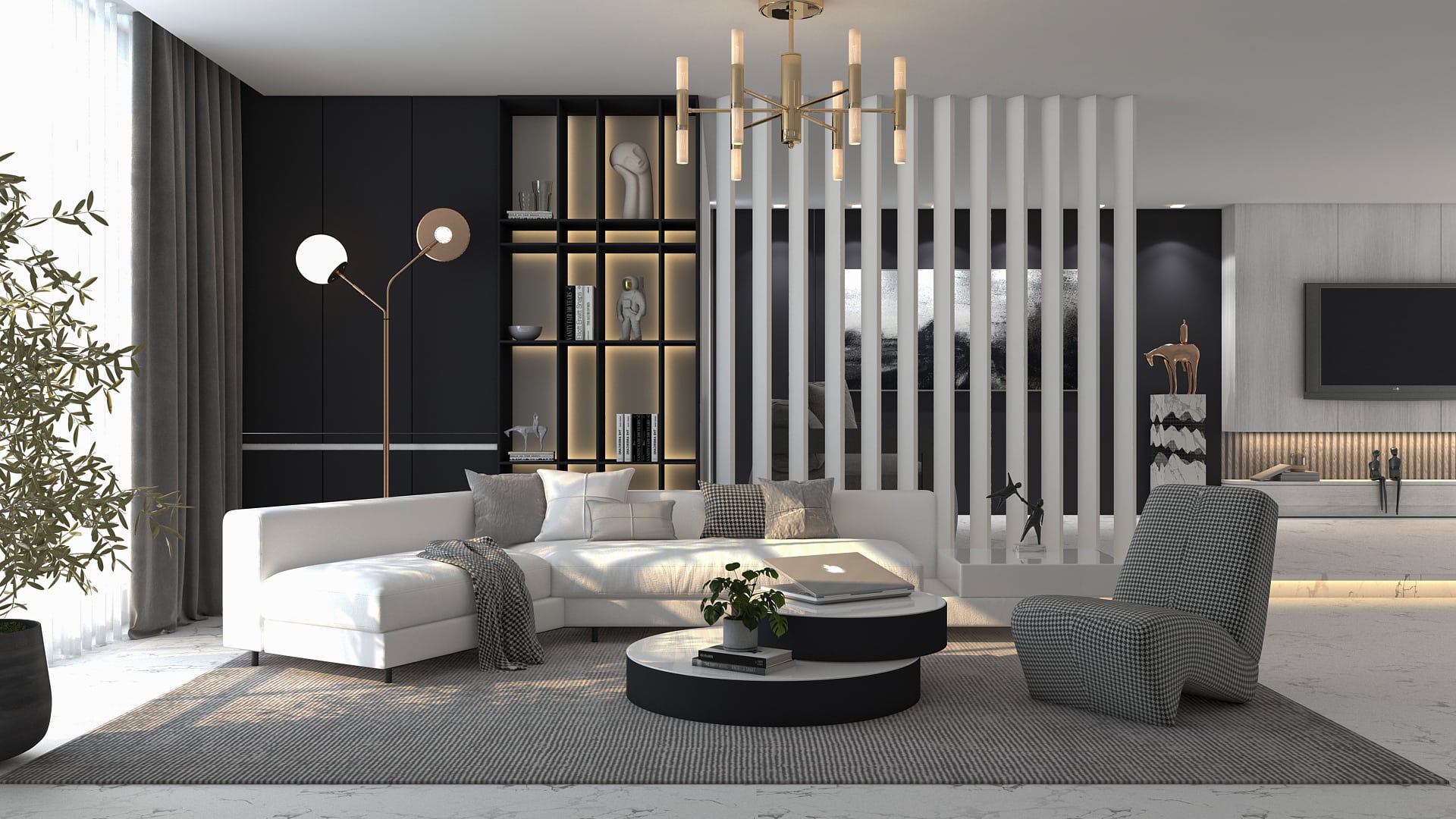 Luxury black and white living room ideas by Homilo