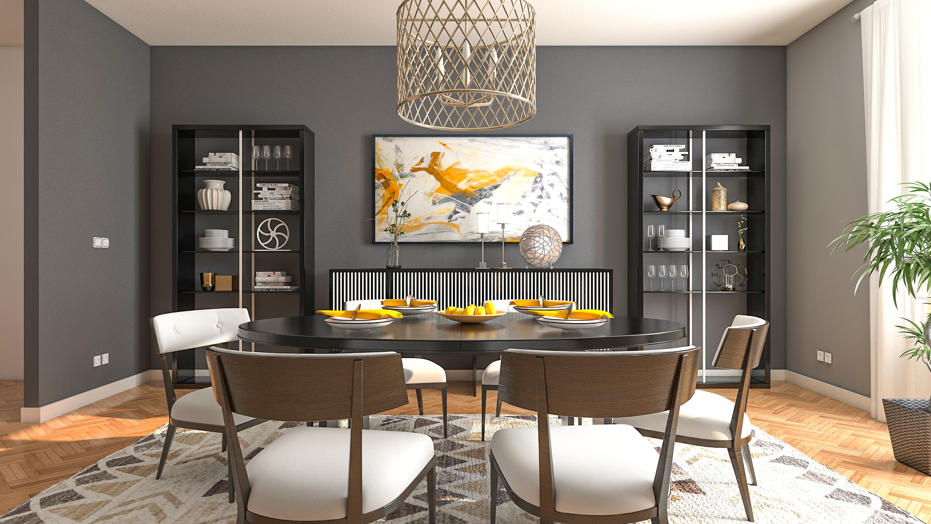 Moody transitional dining room