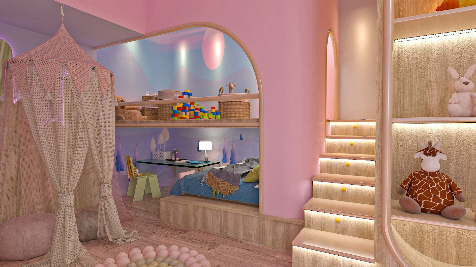 Rainbow-colored little girl's room