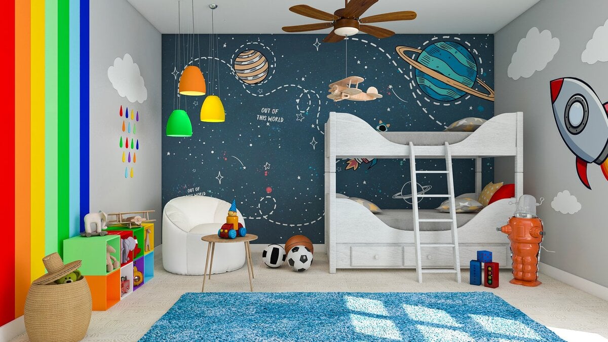 Rainbow space nursery décor by Homilo