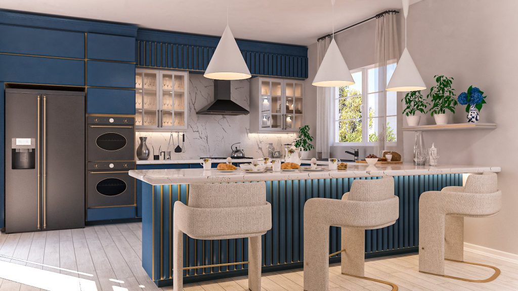 Stunning Navy Blue Kitchen Interior - Homilo