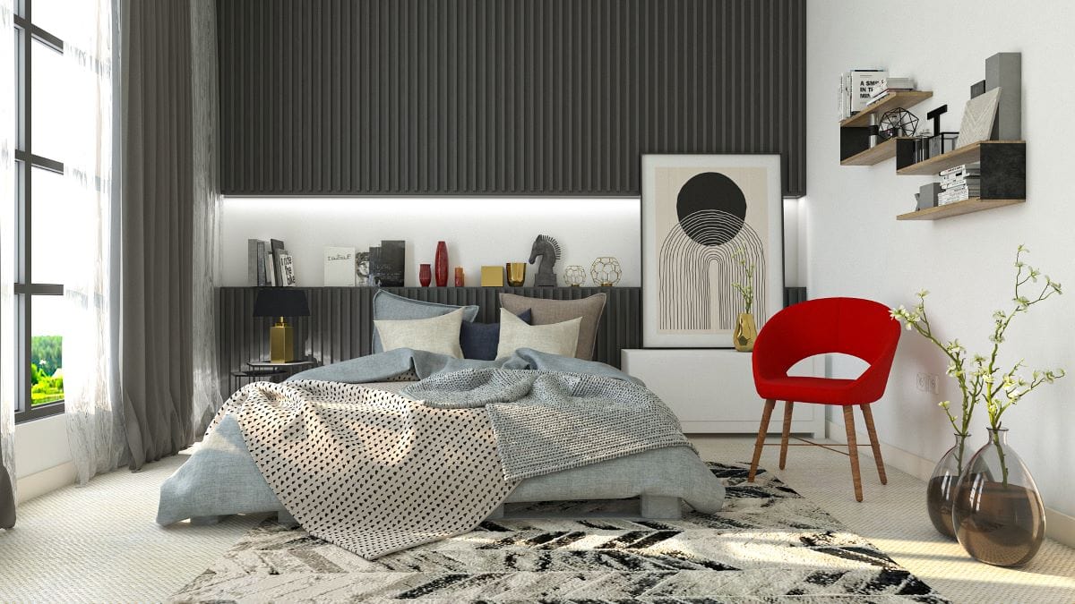 Contemporary bedroom accent wall by Homilo