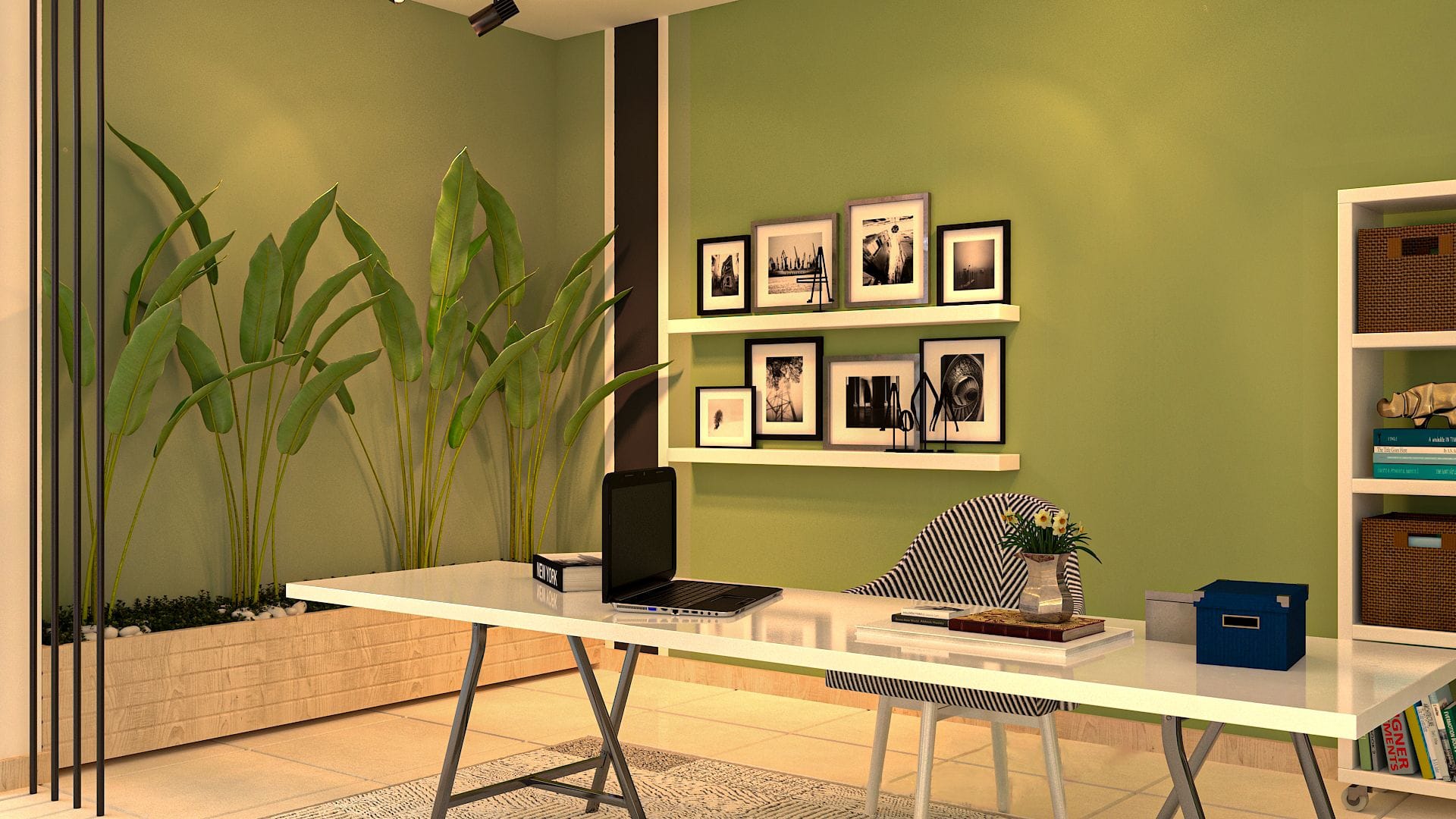 Modern Green Home Office With Indoor Garden