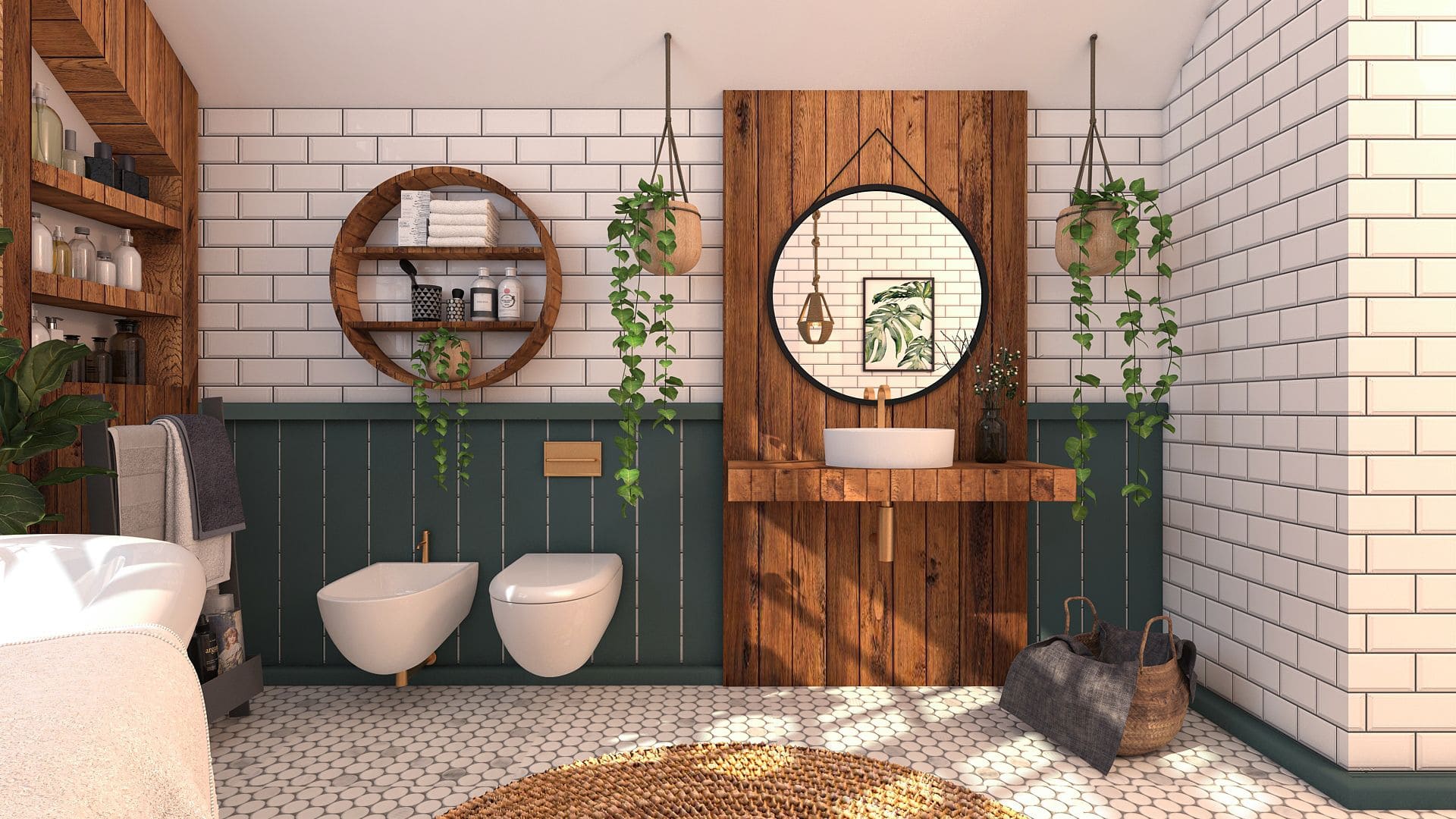 Modern boho bathroom interior design