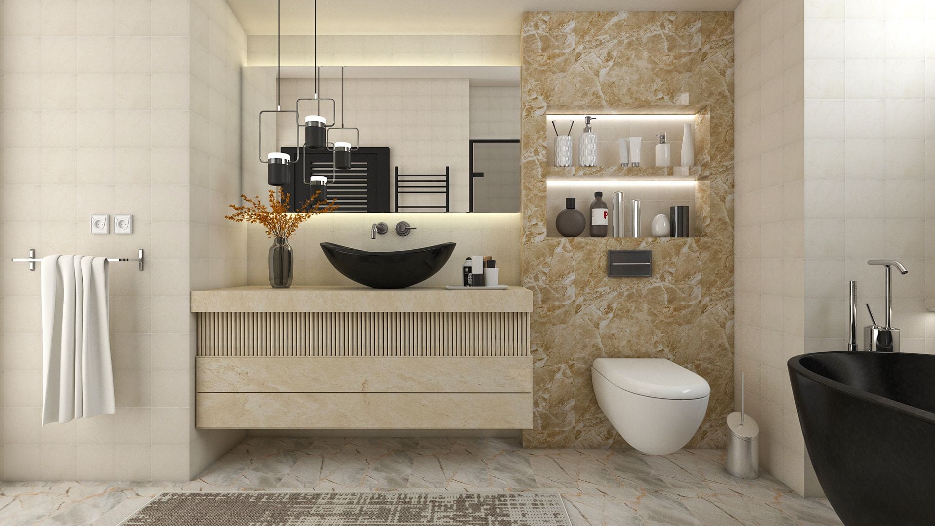 Neutral Contemporary Bathroom With Bold Accents