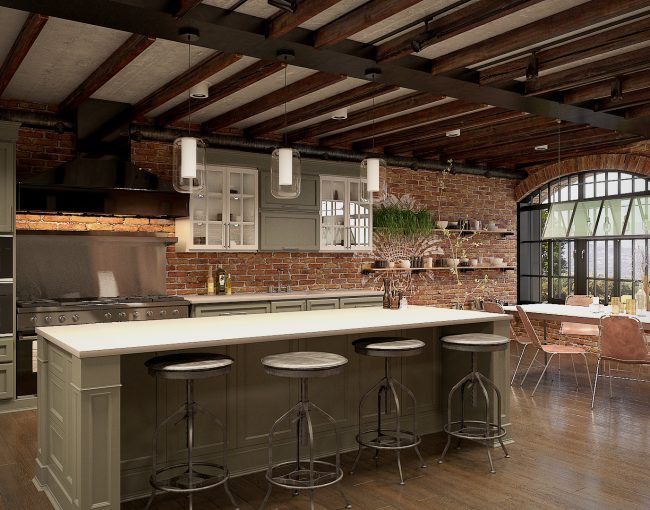 Urban flair in rustic industrial kitchen