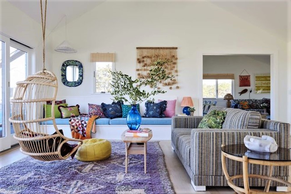Colorful modern boho living room