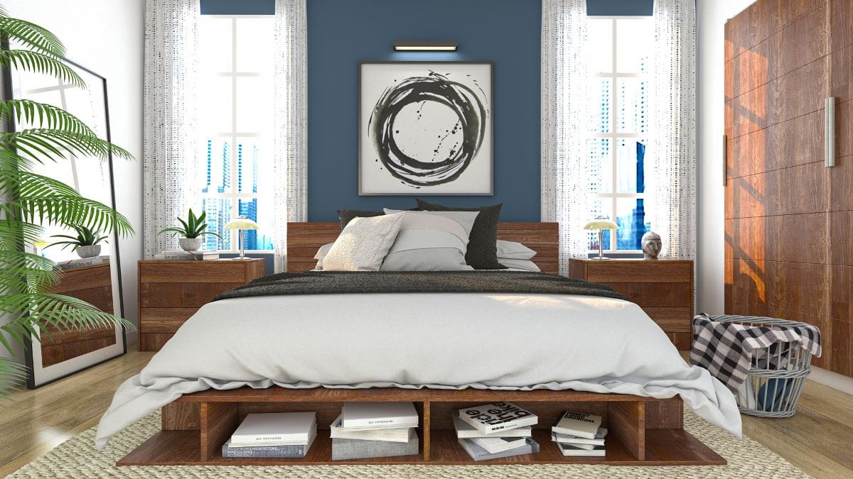 Cozy blue Scandinavian bedroom by Homilo