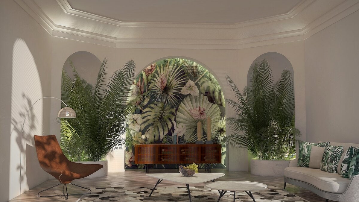 Tropical neoclassic cozy living room ideas by Homilo