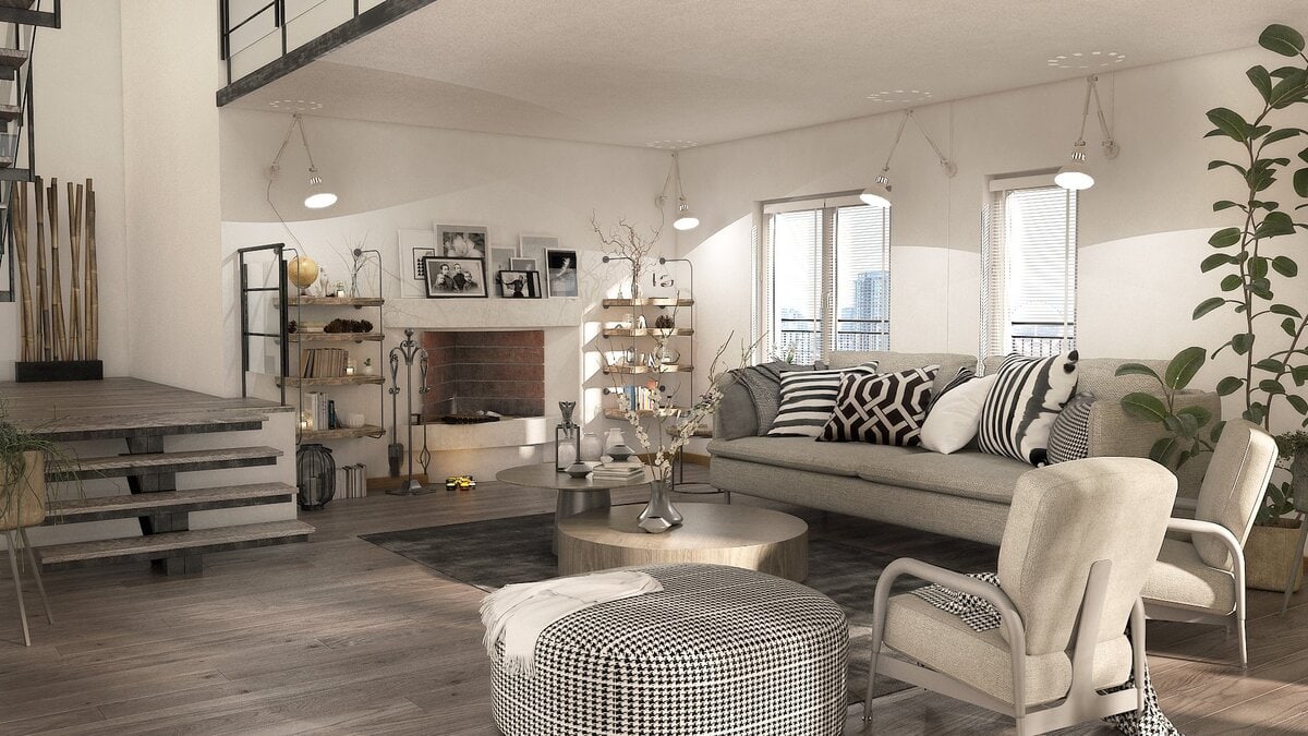 Urban rustic cozy living room ideas by Homilo