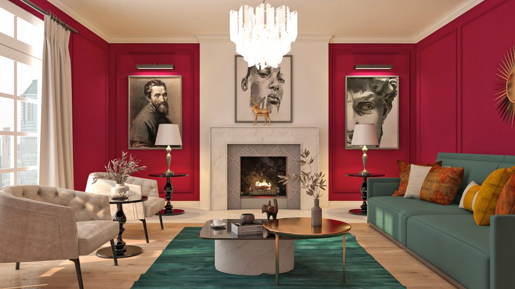 Contemporary Classic Jewel-Toned Living Room - Homilo