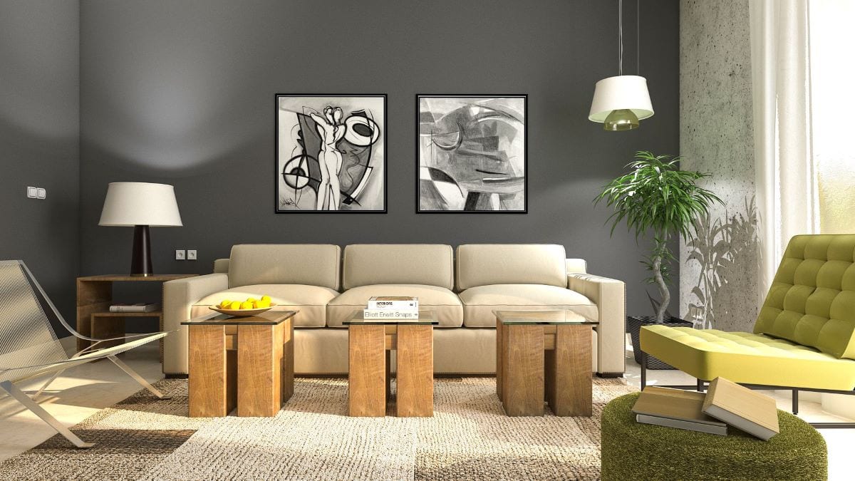 Cool grey Scandinavian living room by Homilo