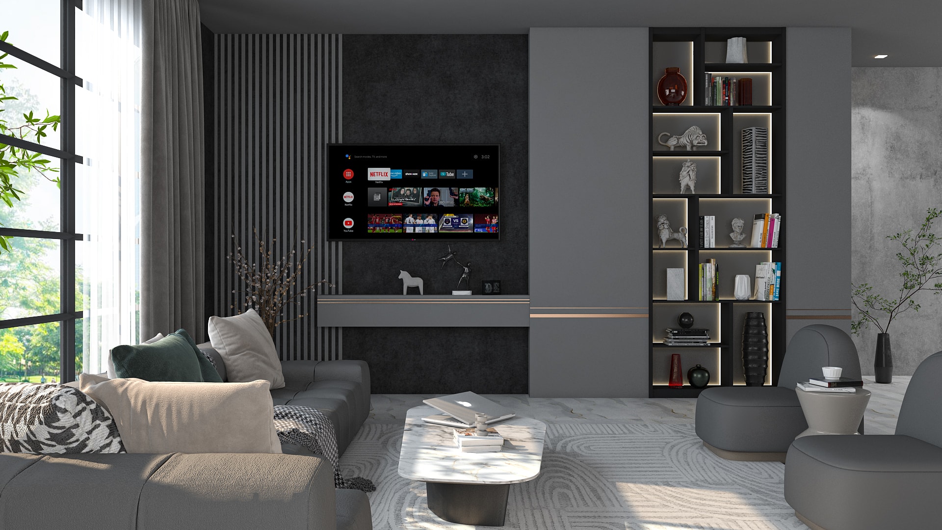 Monochrome Living Room With TV
