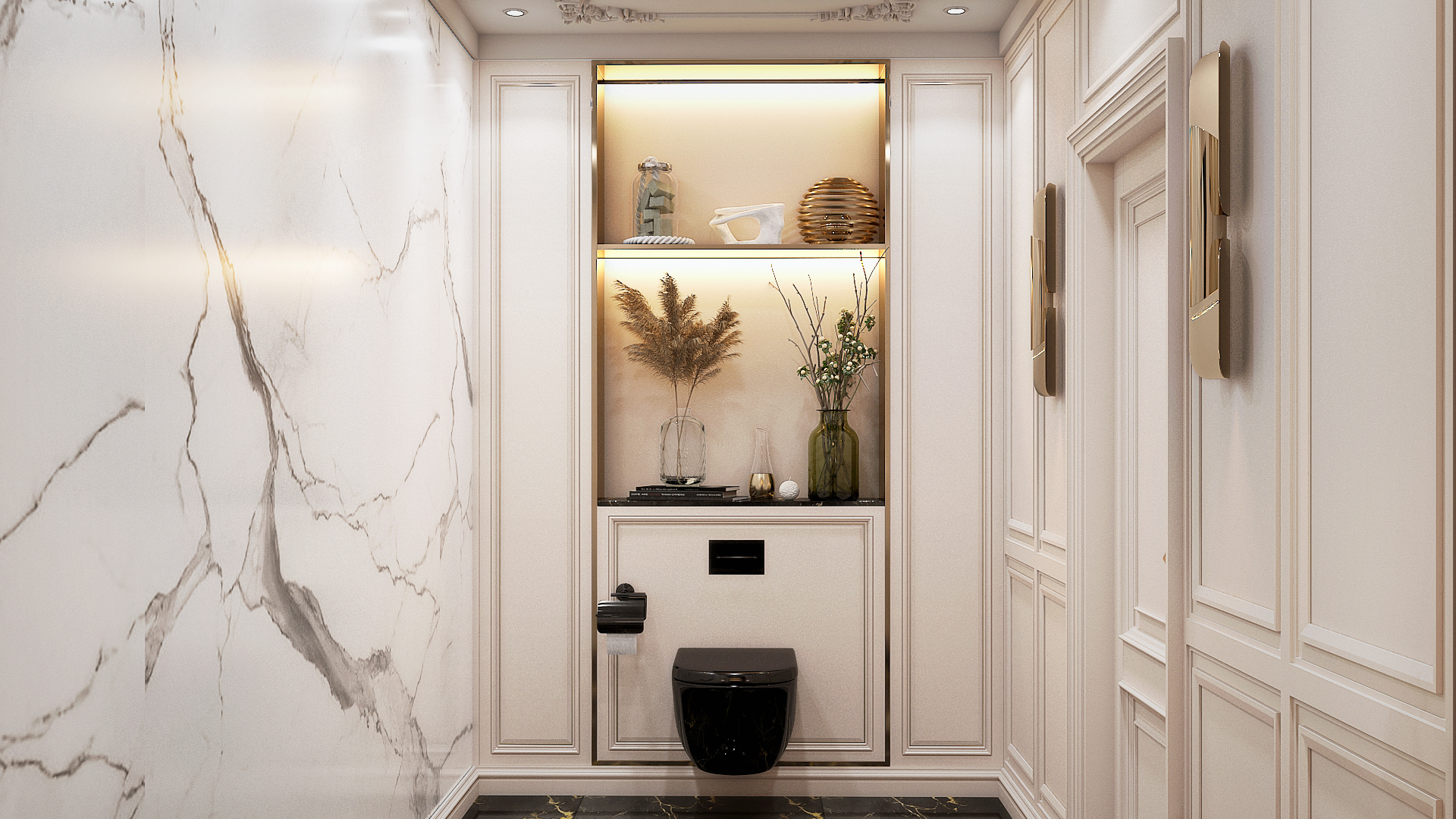 Modern White Bathroom With Classic Glam Flair