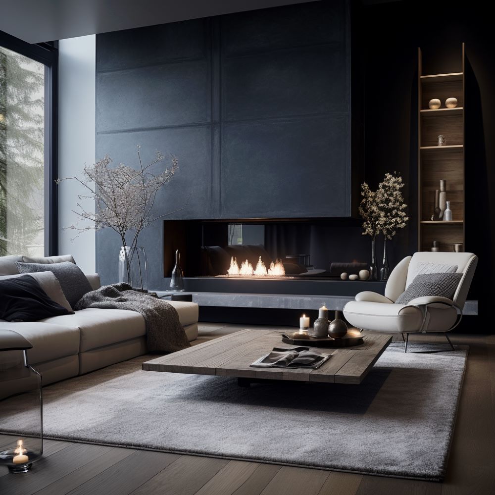 A moody accent wall with a fireplace by Homilo