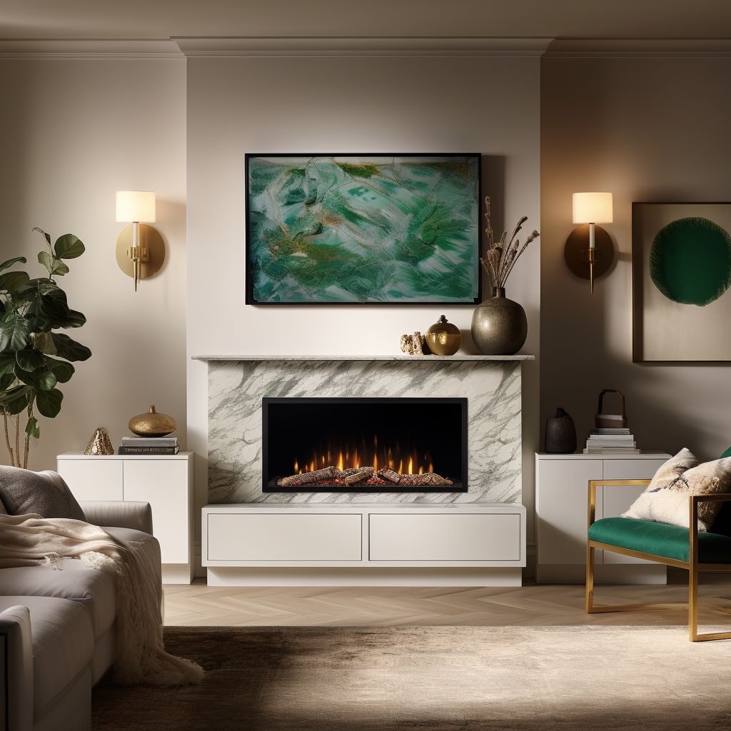 Accent wall with an electric fireplace, design by Homilo