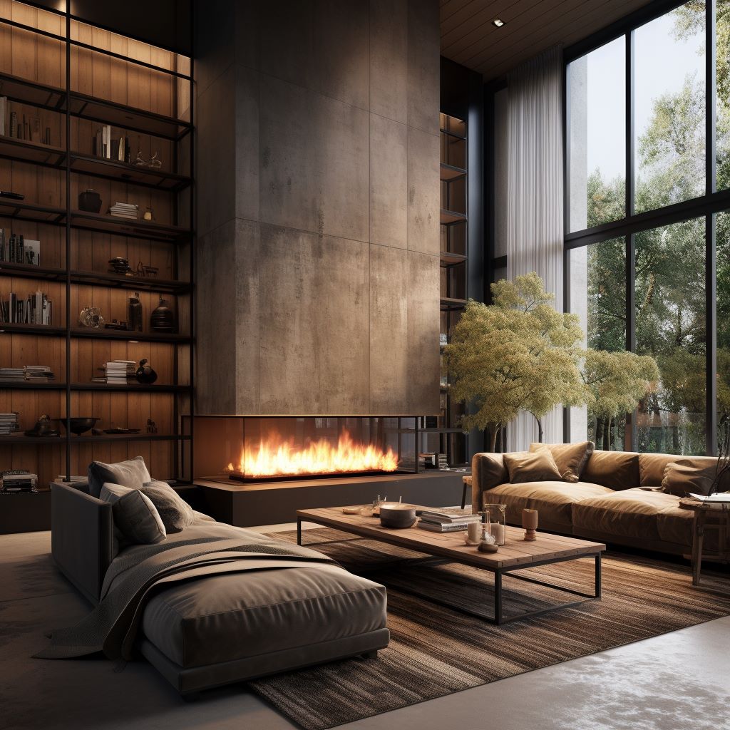Modern accent wall with industrial flair and a fireplace, ideas by Homilo