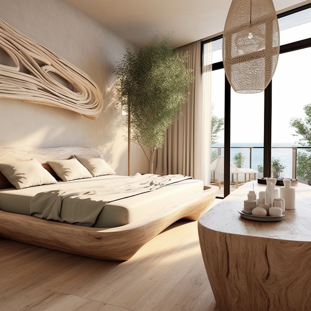 Modern organic bedroom ideas with a statement bed by Homilo