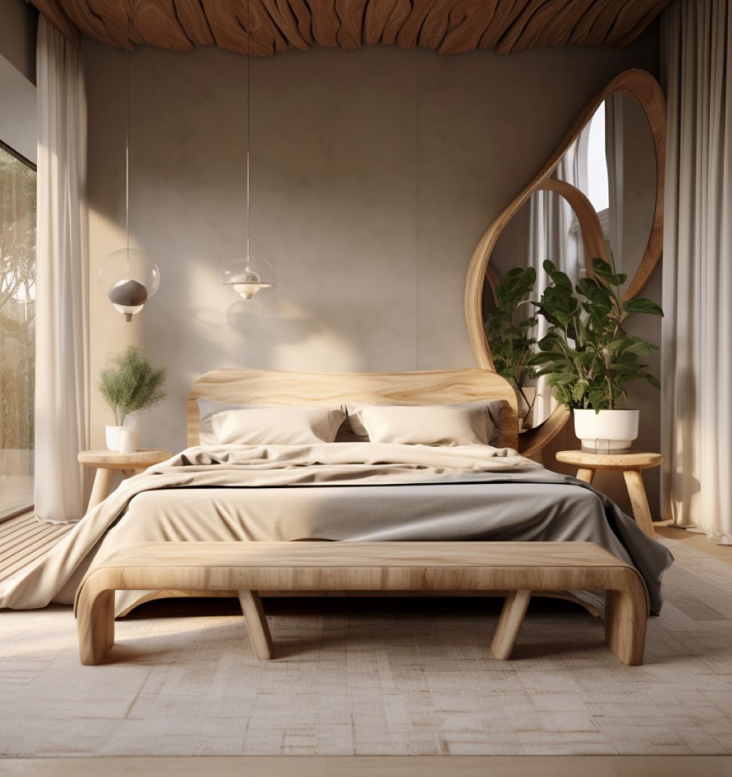 Organic modern bedroom ideas with an accent mirror by Homilo