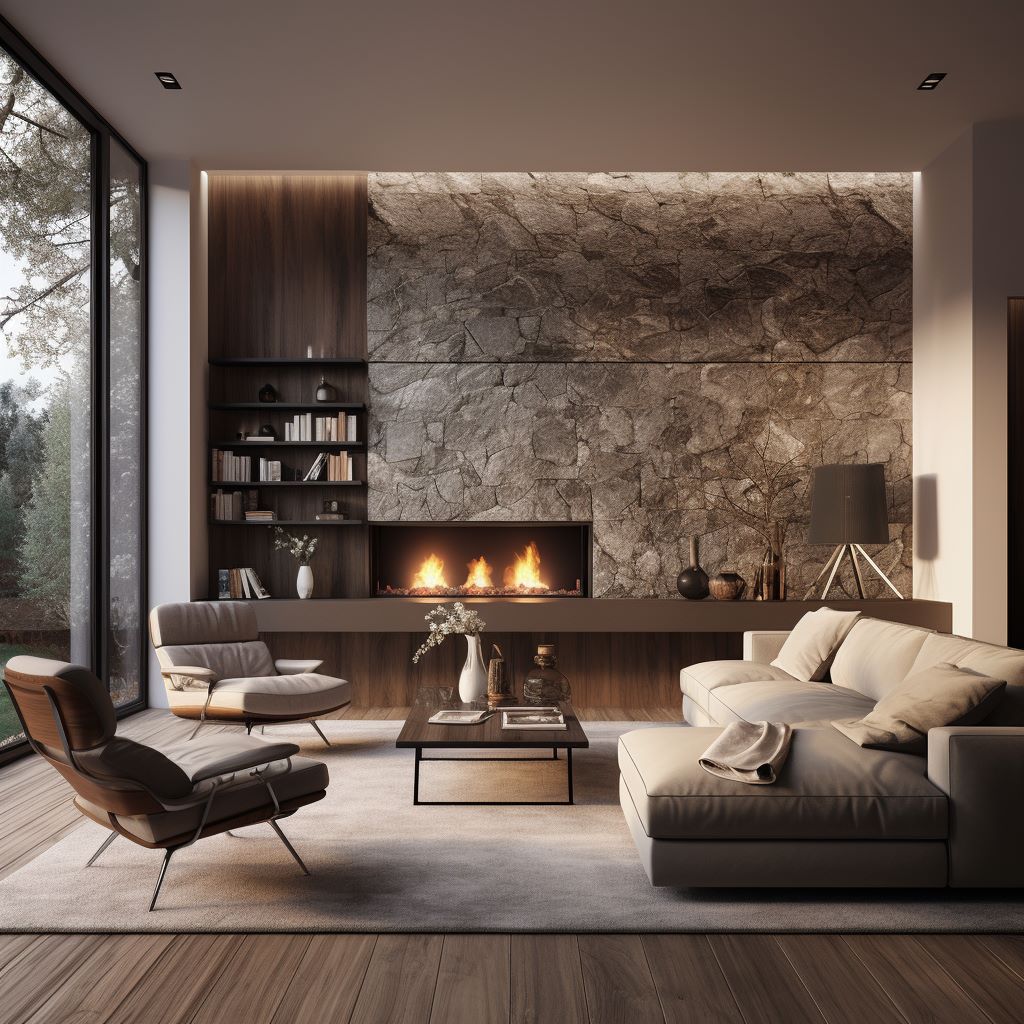 Rustic stone-clad accent wall with fireplace, ideas by Homilo