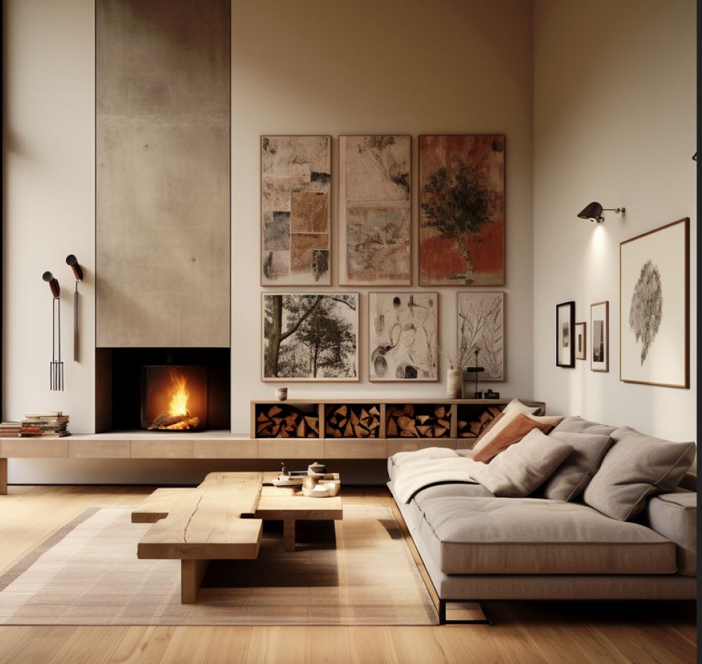 Scandi vibes in a living room with an accent wall and a fireplace, ideas by Homilo