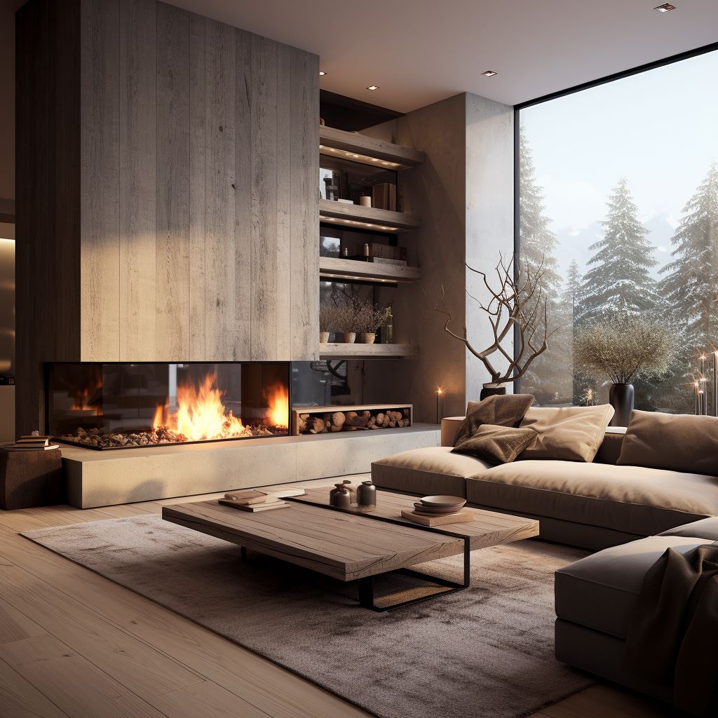 Wood-clad accent wall with a fireplace, ideas by Homilo