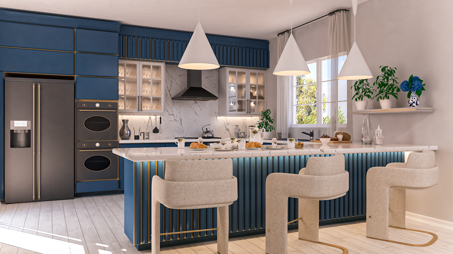 Benjamin Moore's Blue Nova Color of the Year in a kitchen by Homilo
