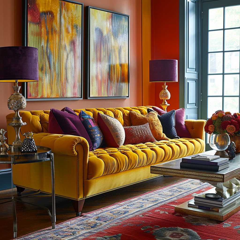 Chic colorful living room remodel ideas 2024 by Homilo