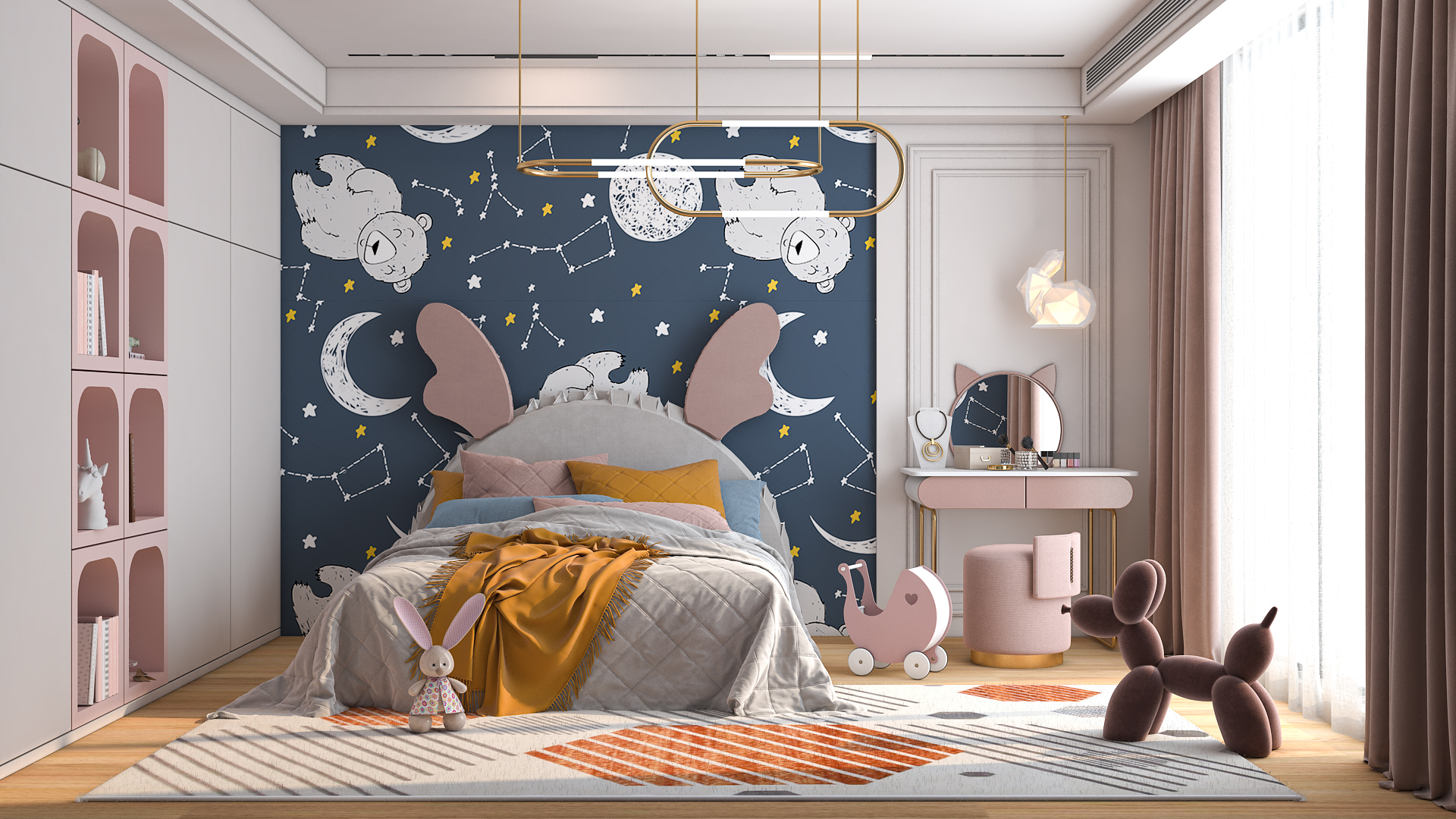 Whimsical Harmony: Pink and Blue Girl’s Room