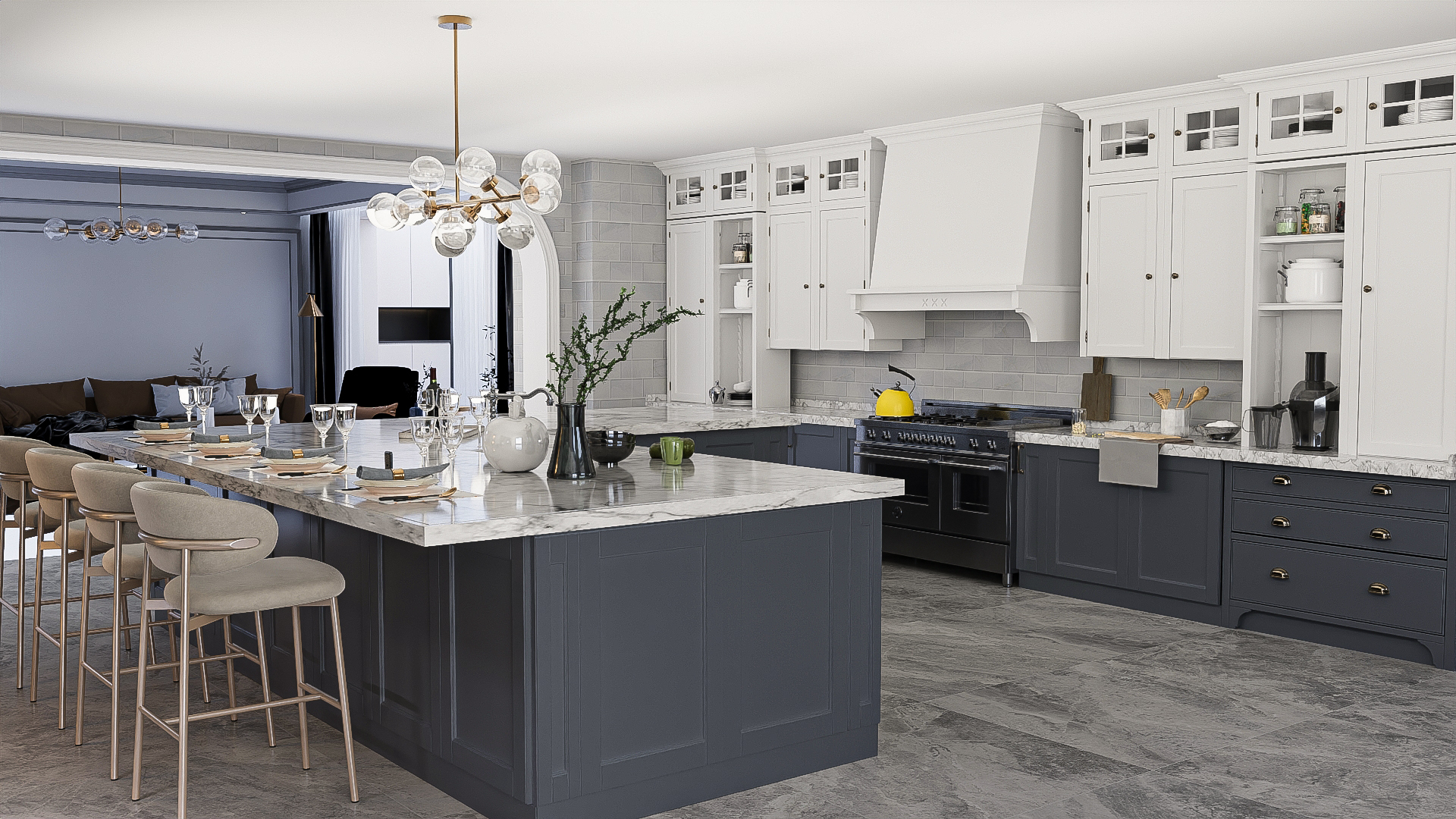 Embracing Modern Classic Kitchen Comforts on a Grand Scale