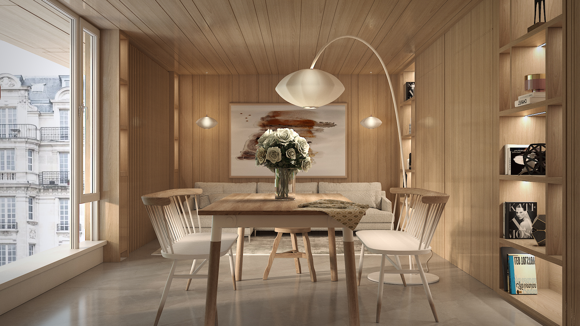 Wood-clad warm neutral interior by Homilo